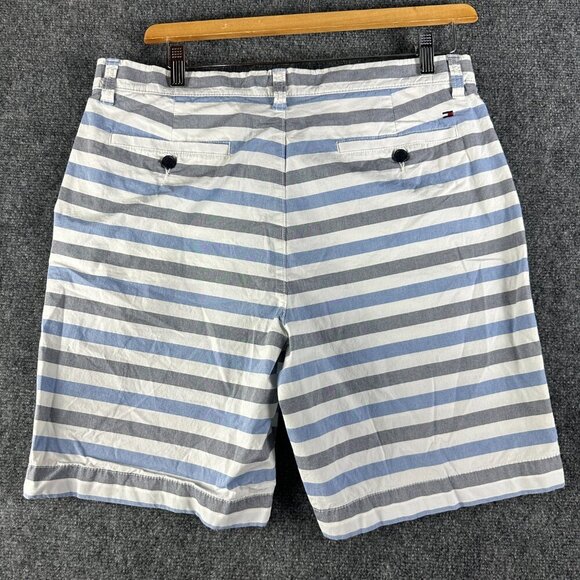 Tommy Hilfiger Shorts Mens 34 Custom Fit Blue White Cotton Stretch Stripe Pocket - Picture 8 of 9